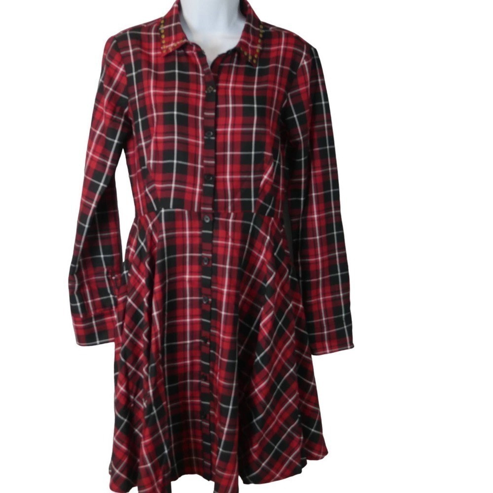 Venus Red Plaid Shirtdress Size 2 EUC - Picture 2 of 12